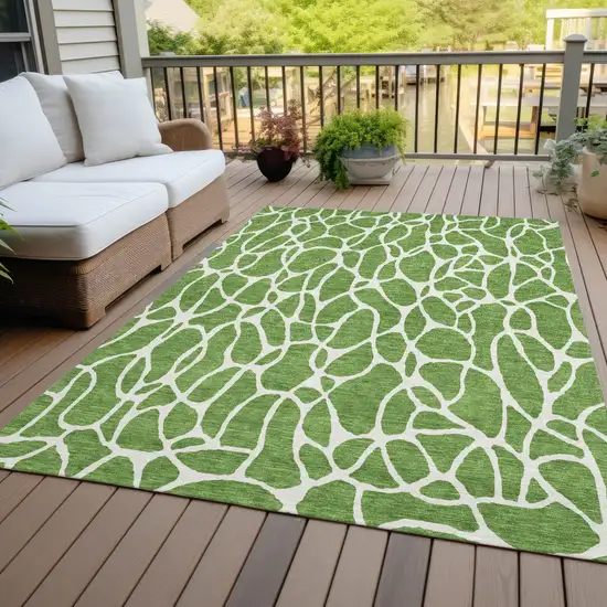Green And Ivory Geometric Washable Indoor Outdoor Area Rug Photo 7