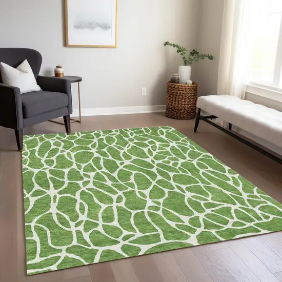 Green And Ivory Geometric Washable Indoor Outdoor Area Rug Photo 9