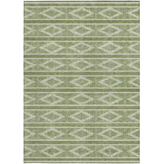 Green And Ivory Geometric Washable Indoor Outdoor Area Rug Photo 7