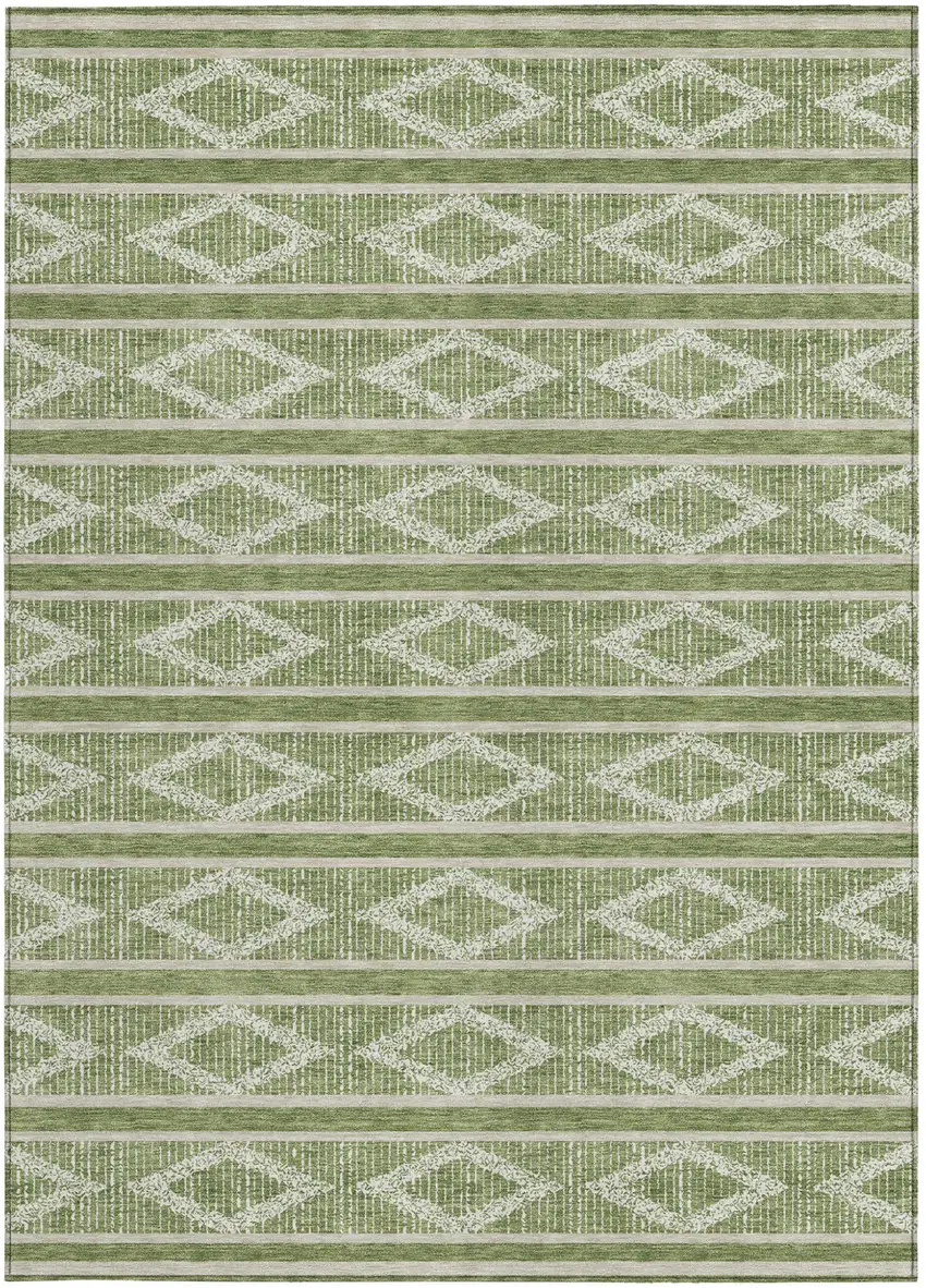 Green And Ivory Geometric Washable Indoor Outdoor Area Rug Photo 7