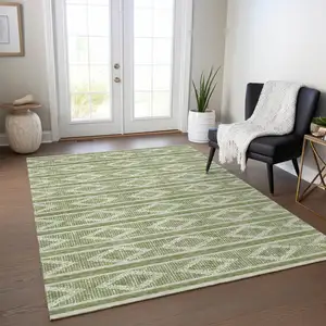 Photo of Green And Ivory Geometric Washable Indoor Outdoor Area Rug