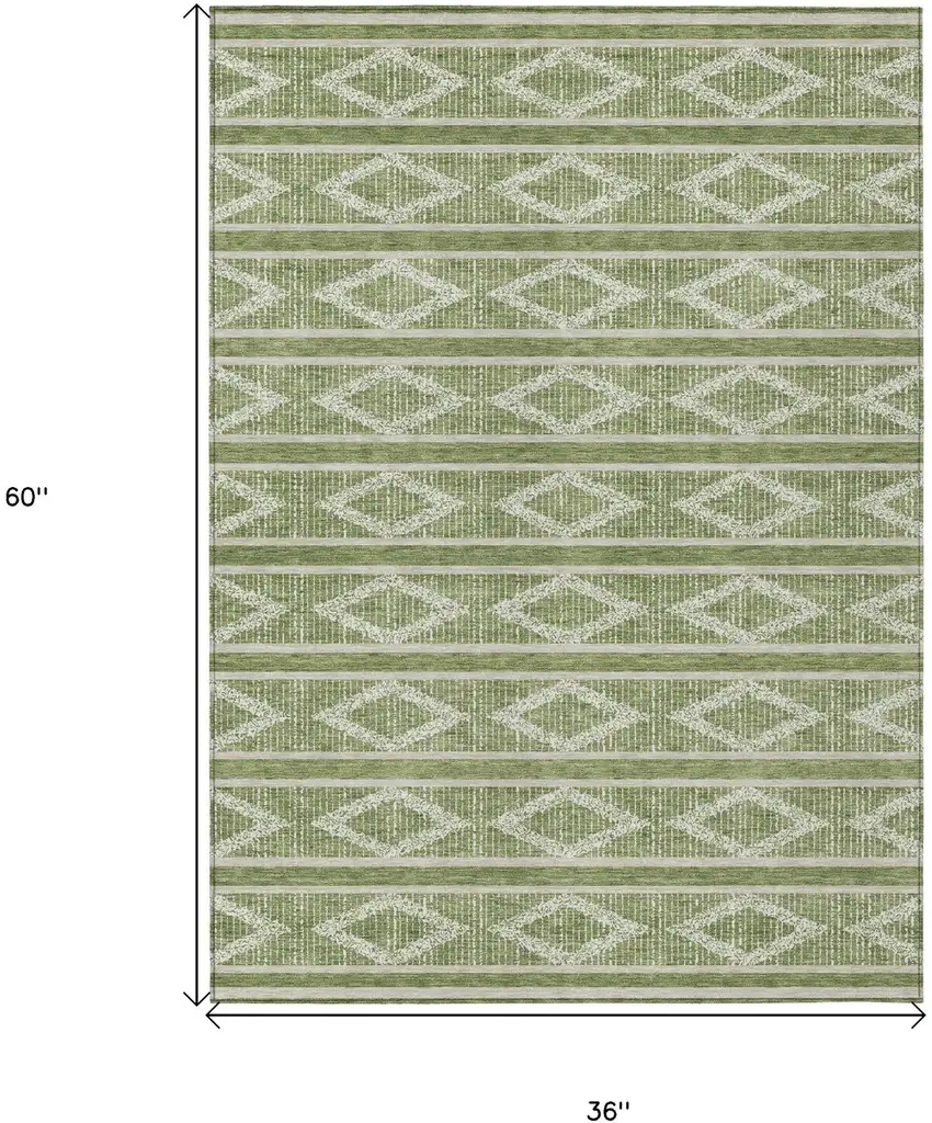 Green And Ivory Geometric Washable Indoor Outdoor Area Rug Photo 3
