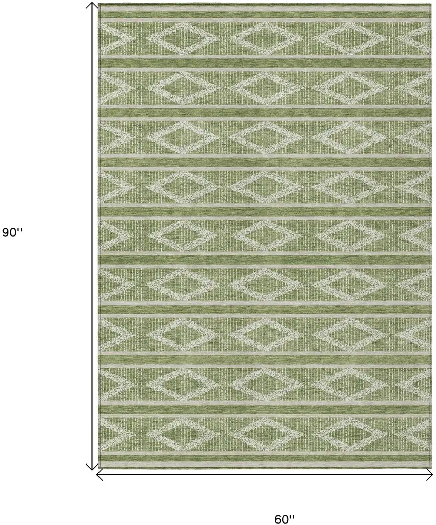 Green And Ivory Geometric Washable Indoor Outdoor Area Rug Photo 3