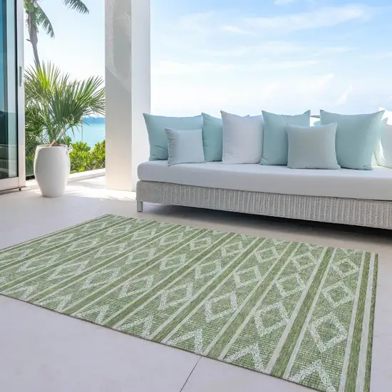 Green And Ivory Geometric Washable Indoor Outdoor Area Rug Photo 9