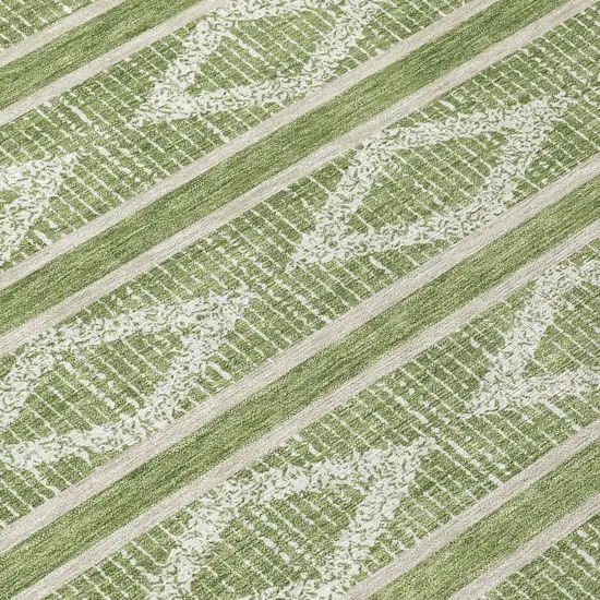 Green And Ivory Geometric Washable Indoor Outdoor Area Rug Photo 7