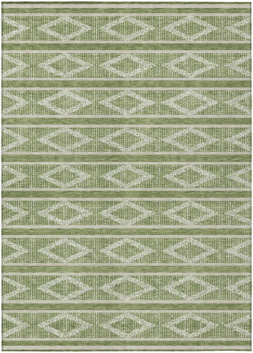 Green And Ivory Geometric Washable Indoor Outdoor Area Rug Photo 2