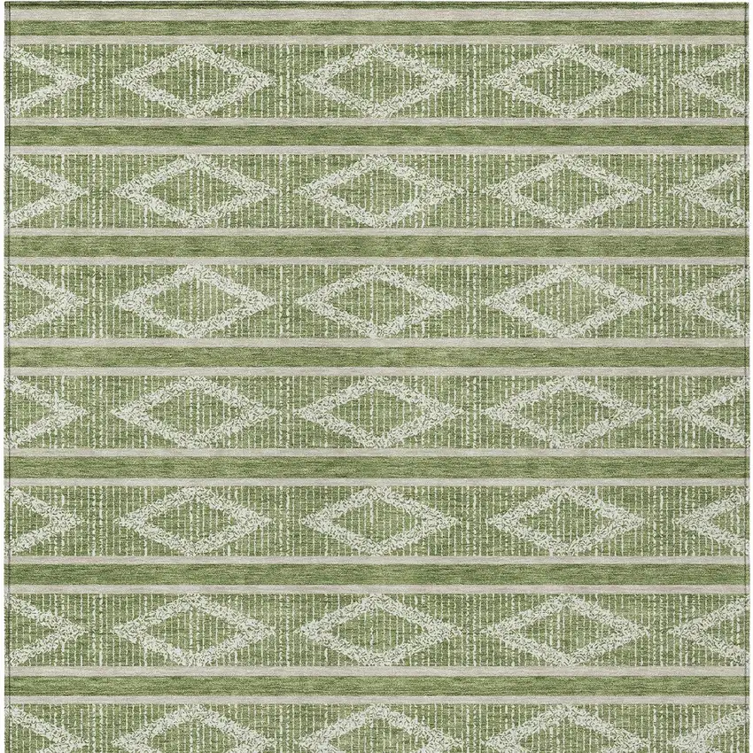 Green And Ivory Geometric Washable Indoor Outdoor Area Rug Photo 7