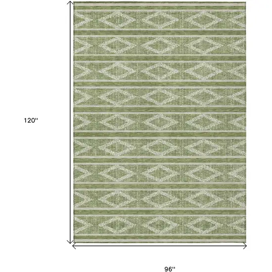 Green And Ivory Geometric Washable Indoor Outdoor Area Rug Photo 3