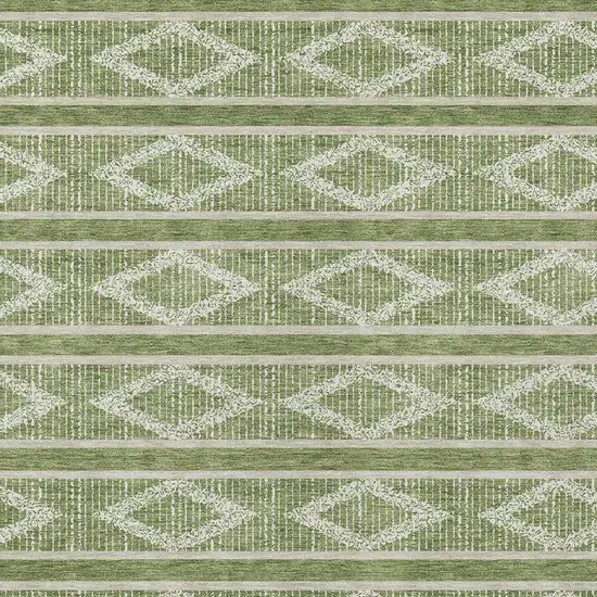 Green And Ivory Geometric Washable Indoor Outdoor Area Rug Photo 6