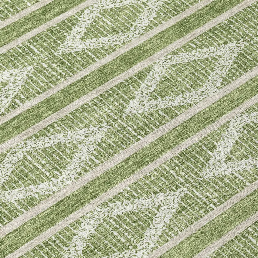 Green And Ivory Geometric Washable Indoor Outdoor Area Rug Photo 8