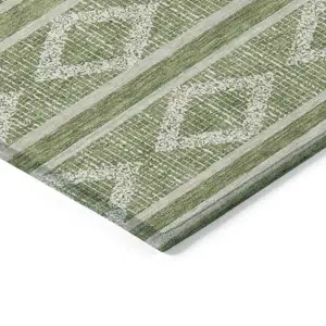 Photo of Green And Ivory Geometric Washable Indoor Outdoor Area Rug