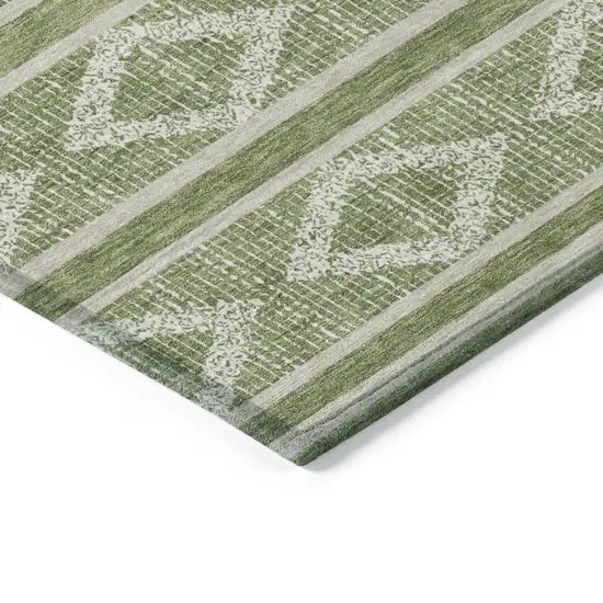 Green And Ivory Geometric Washable Indoor Outdoor Area Rug Photo 5