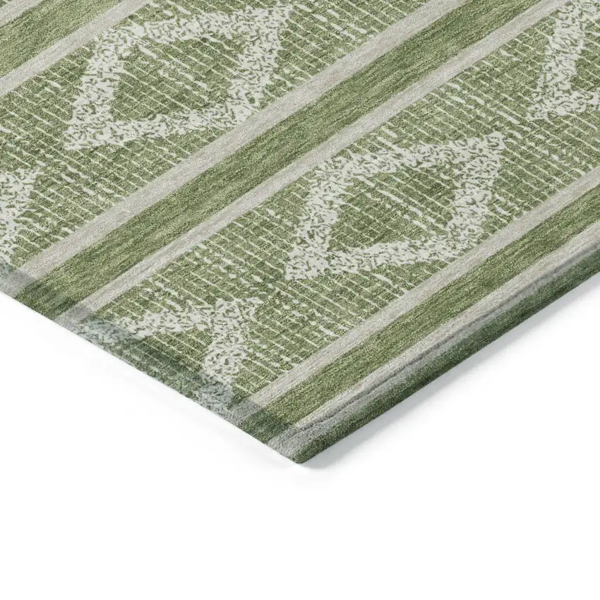 Green And Ivory Geometric Washable Indoor Outdoor Area Rug Photo 5