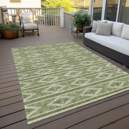Green And Ivory Geometric Washable Indoor Outdoor Area Rug Photo 8