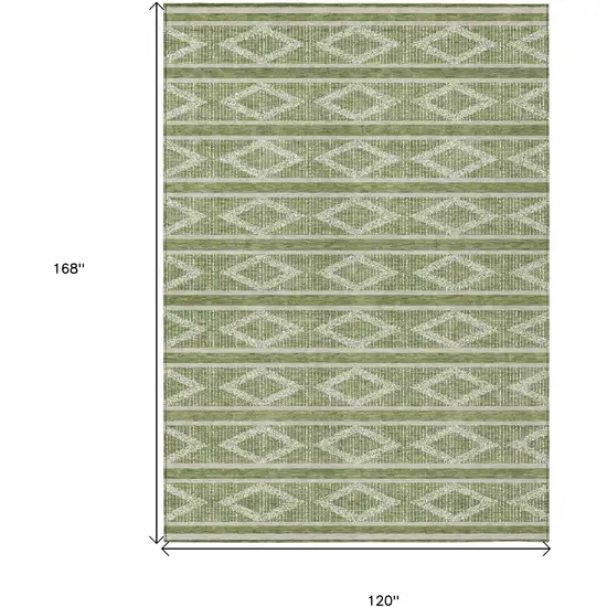 Green And Ivory Geometric Washable Indoor Outdoor Area Rug Photo 3