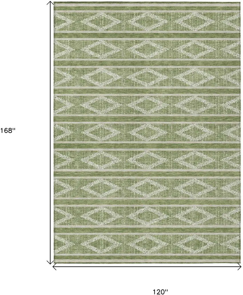 Green And Ivory Geometric Washable Indoor Outdoor Area Rug Photo 3