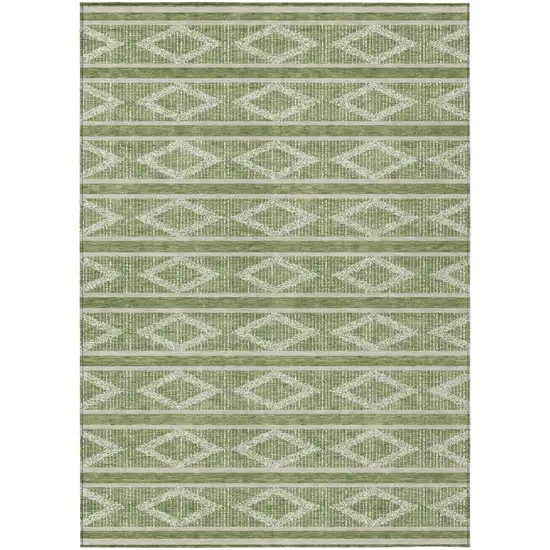 Green And Ivory Geometric Washable Indoor Outdoor Area Rug Photo 2