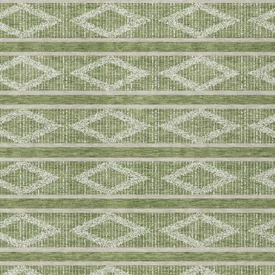 Green And Ivory Geometric Washable Indoor Outdoor Area Rug Photo 6