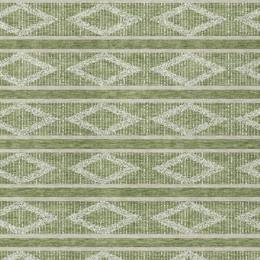 Green And Ivory Geometric Washable Indoor Outdoor Area Rug Photo 6