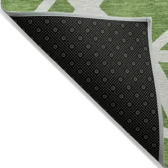 Green And Ivory Geometric Washable Indoor Outdoor Area Rug Photo 5