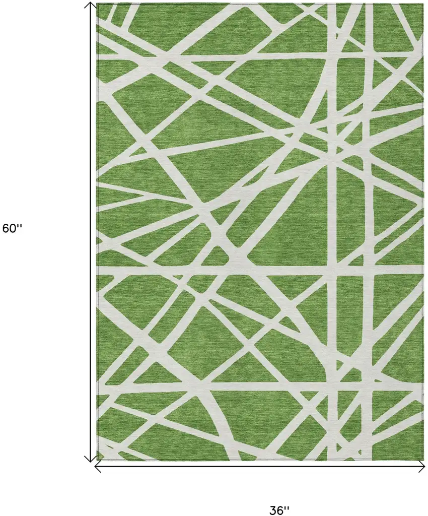 Green And Ivory Geometric Washable Indoor Outdoor Area Rug Photo 3