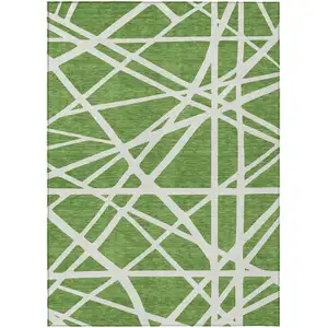 Photo of Green And Ivory Geometric Washable Indoor Outdoor Area Rug