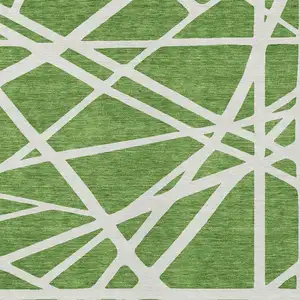 Photo of Green And Ivory Geometric Washable Indoor Outdoor Area Rug