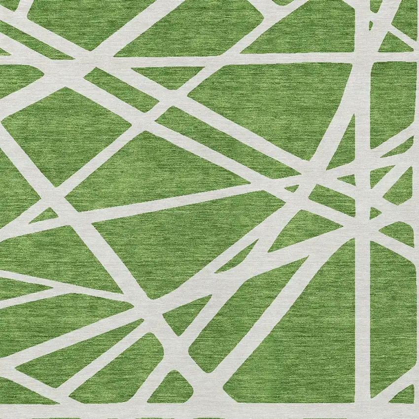 Green And Ivory Geometric Washable Indoor Outdoor Area Rug Photo 6