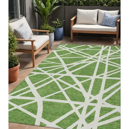 Green And Ivory Geometric Washable Indoor Outdoor Area Rug Photo 1