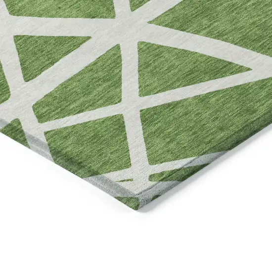 Green And Ivory Geometric Washable Indoor Outdoor Area Rug Photo 4