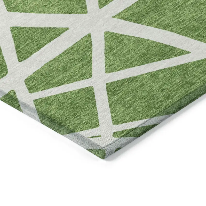 Green And Ivory Geometric Washable Indoor Outdoor Area Rug Photo 4