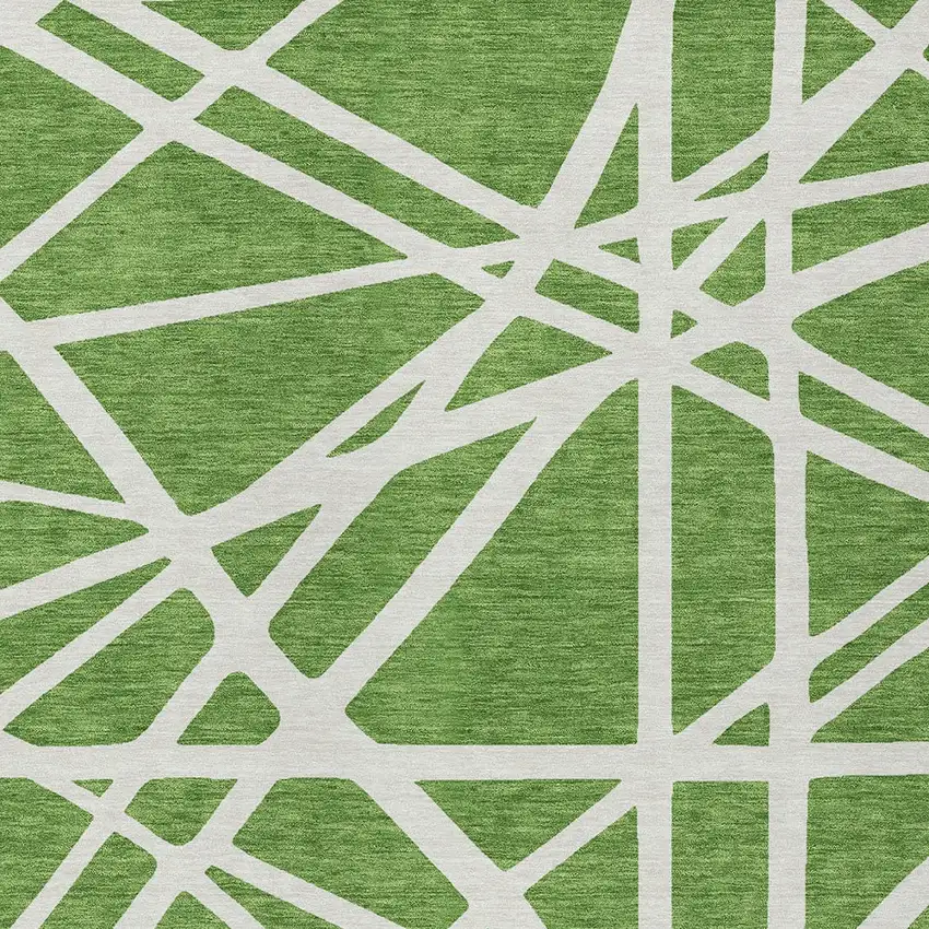 Green And Ivory Geometric Washable Indoor Outdoor Area Rug Photo 6