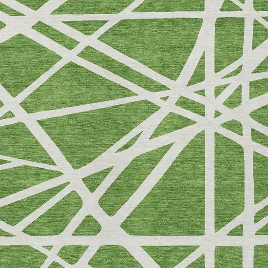 Green And Ivory Geometric Washable Indoor Outdoor Area Rug Photo 6