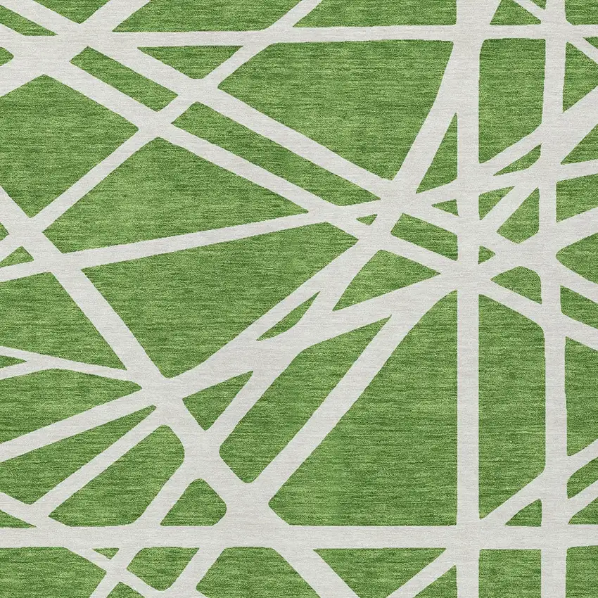 Green And Ivory Geometric Washable Indoor Outdoor Area Rug Photo 6