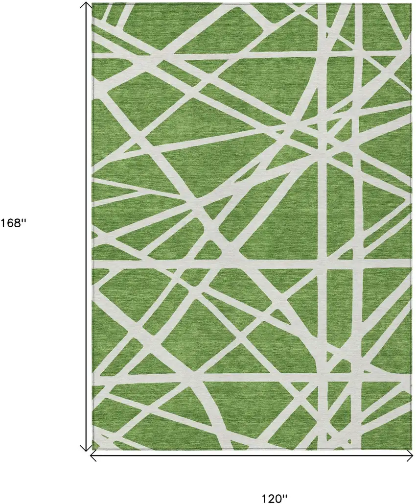 Green And Ivory Geometric Washable Indoor Outdoor Area Rug Photo 3
