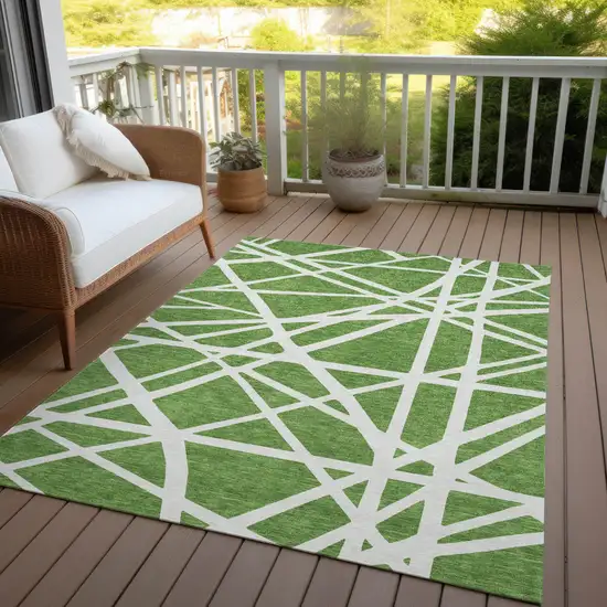 Green And Ivory Geometric Washable Indoor Outdoor Area Rug Photo 8