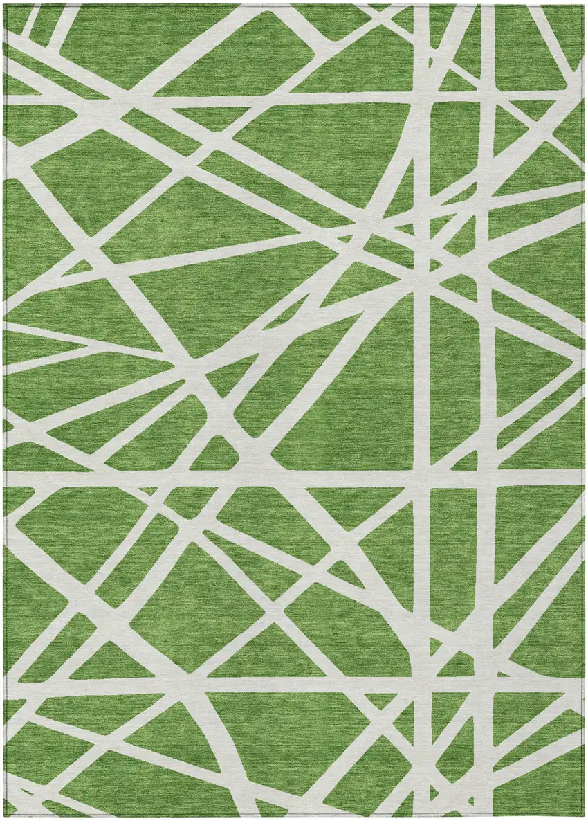 Green And Ivory Geometric Washable Indoor Outdoor Area Rug Photo 2