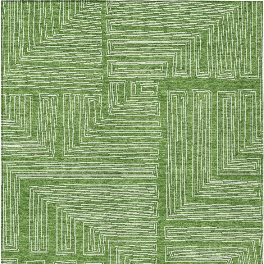 Green And Ivory Geometric Washable Indoor Outdoor Area Rug Photo 6
