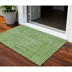 Photo of Green And Ivory Geometric Washable Indoor Outdoor Area Rug