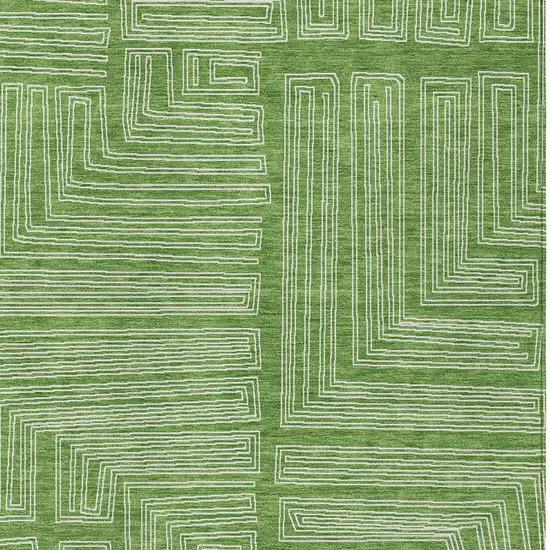 Green And Ivory Geometric Washable Indoor Outdoor Area Rug Photo 5