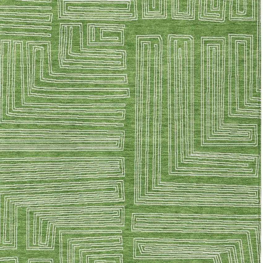 Green And Ivory Geometric Washable Indoor Outdoor Area Rug Photo 5