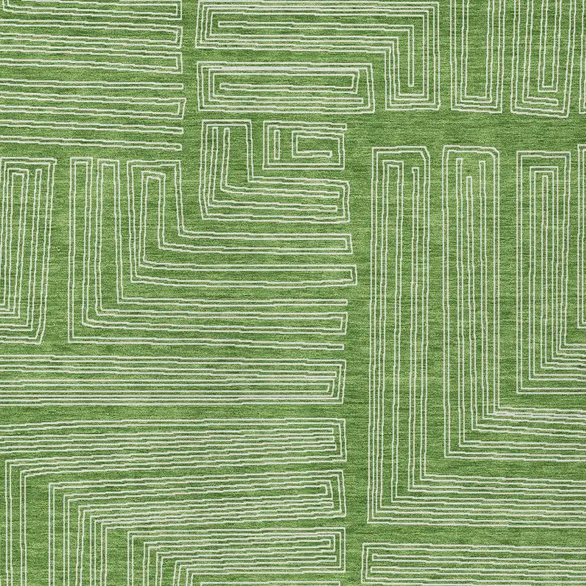 Green And Ivory Geometric Washable Indoor Outdoor Area Rug Photo 5