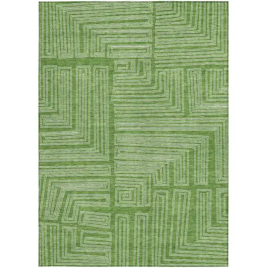 Green And Ivory Geometric Washable Indoor Outdoor Area Rug Photo 6