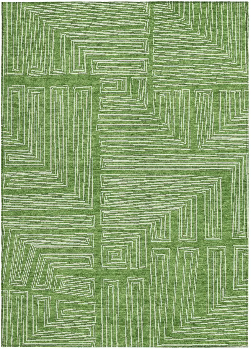Green And Ivory Geometric Washable Indoor Outdoor Area Rug Photo 6
