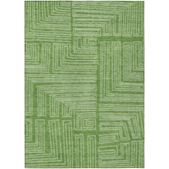 Green And Ivory Geometric Washable Indoor Outdoor Area Rug Photo 2