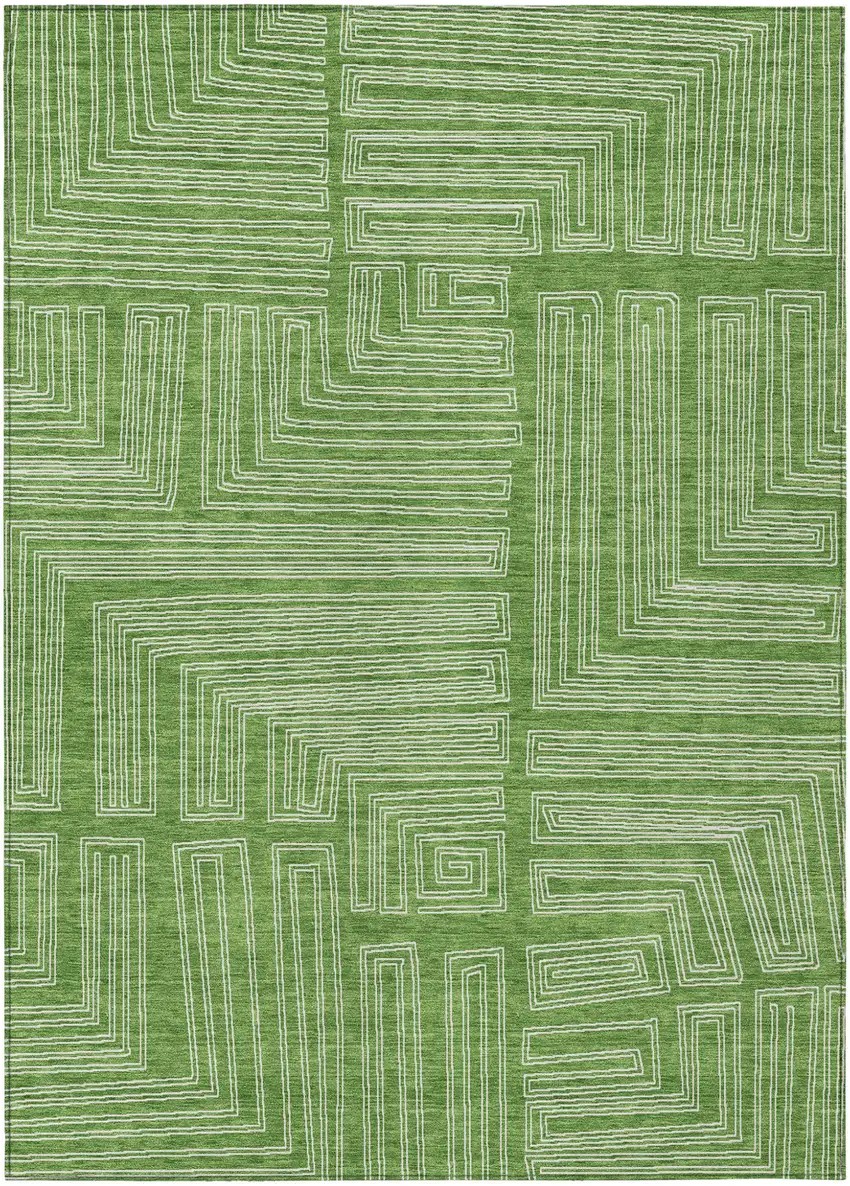 Green And Ivory Geometric Washable Indoor Outdoor Area Rug Photo 2