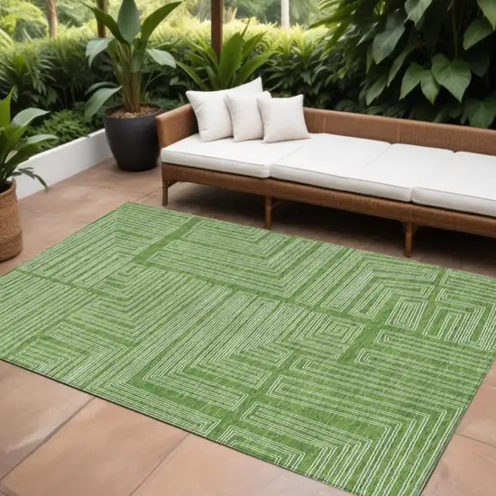 Green And Ivory Geometric Washable Indoor Outdoor Area Rug Photo 1