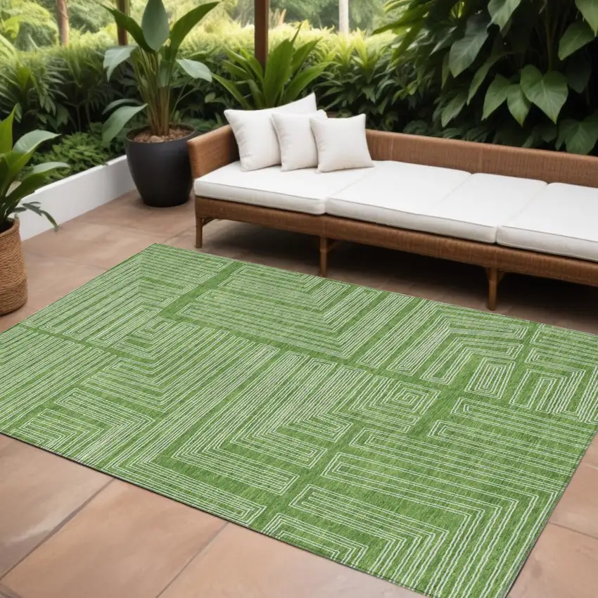 Green And Ivory Geometric Washable Indoor Outdoor Area Rug Photo 1