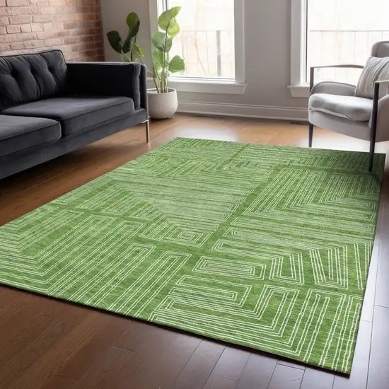 Green And Ivory Geometric Washable Indoor Outdoor Area Rug Photo 8