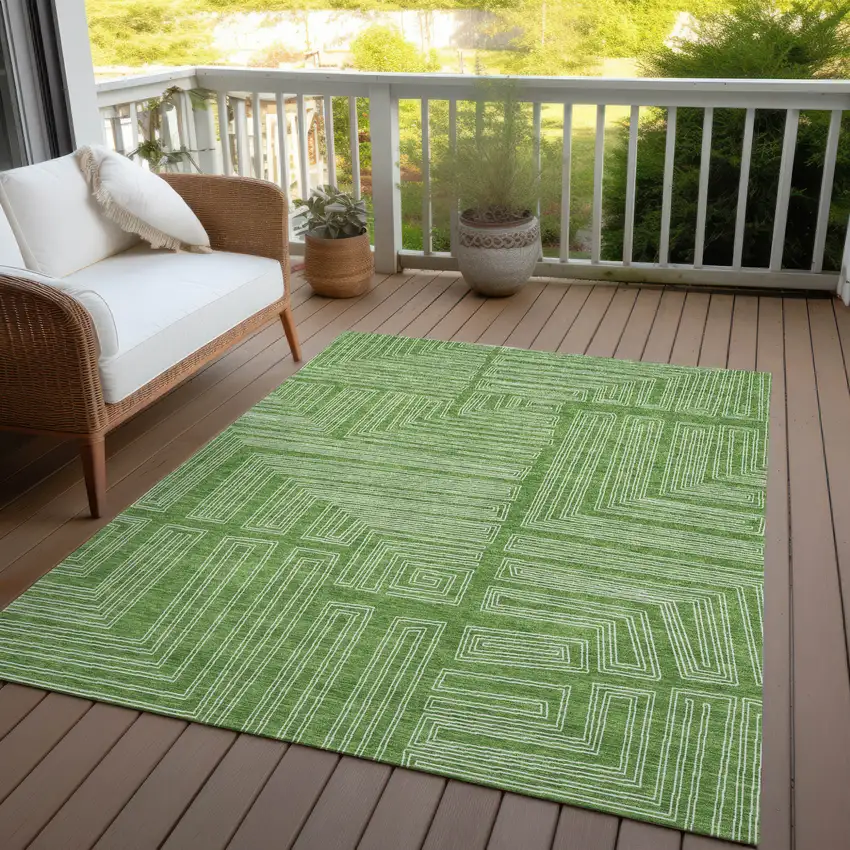Green And Ivory Geometric Washable Indoor Outdoor Area Rug Photo 7